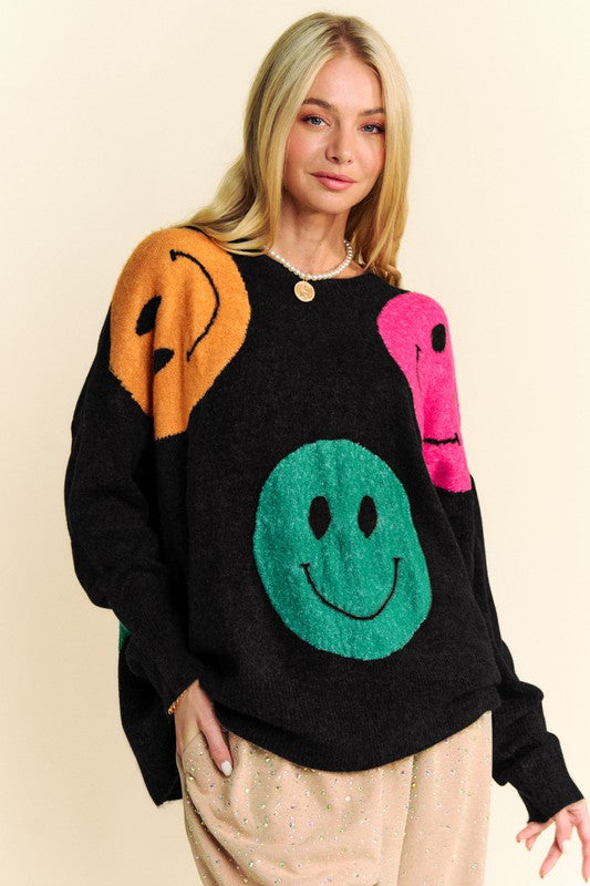 Davi & Dani Contrast Smile Oversize Sweater