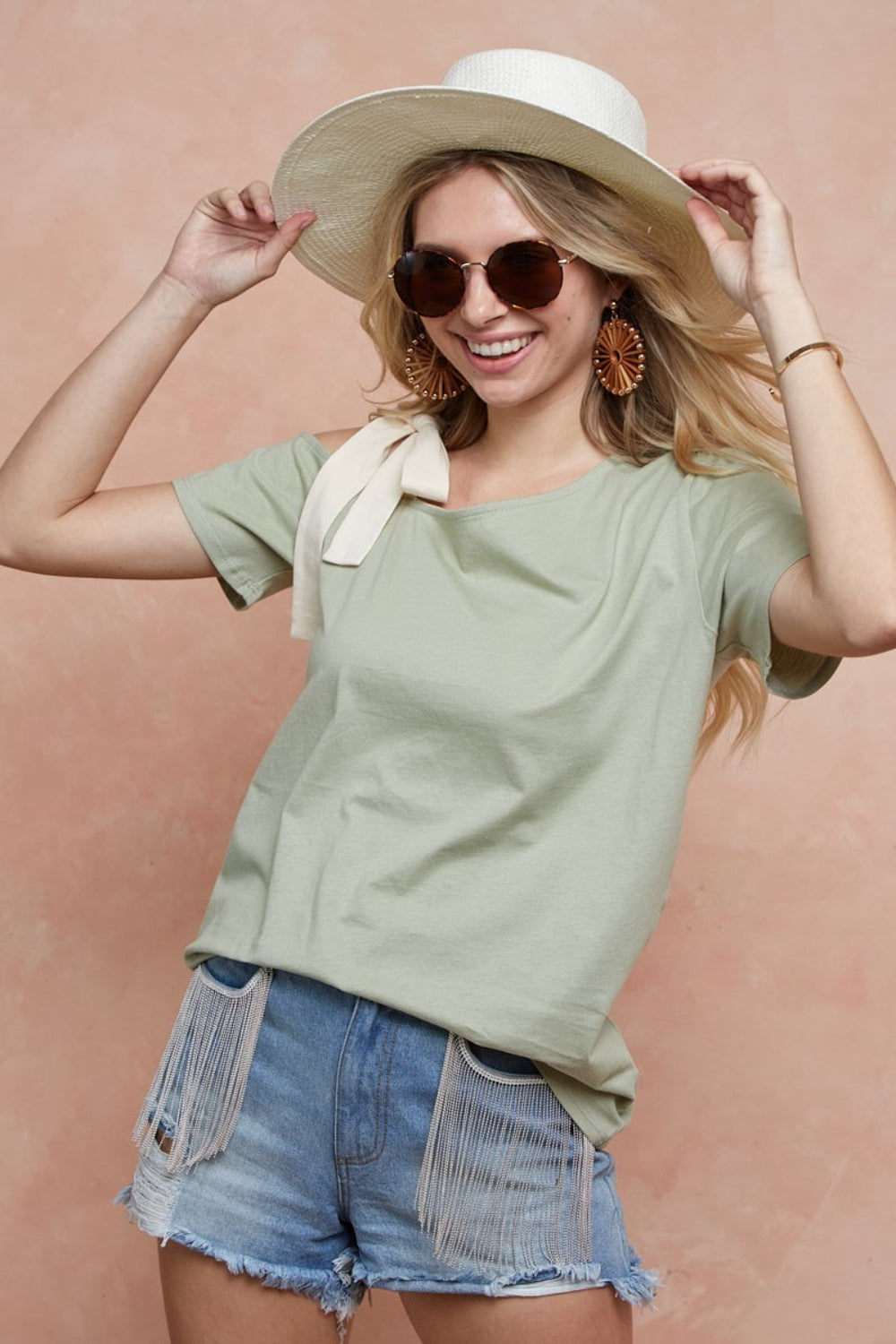 BiBi Tied Ribbon One Shoulder T-Shirt