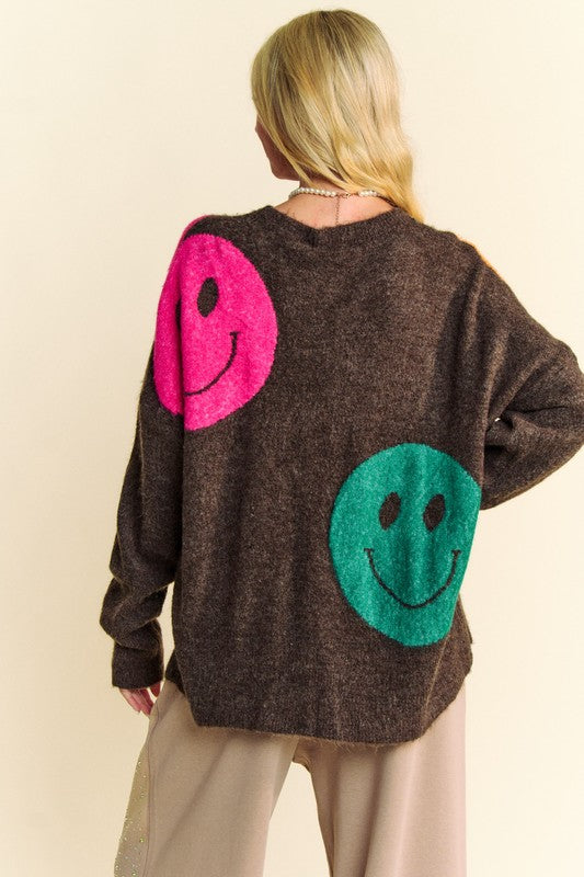 Davi & Dani Contrast Smile Oversize Sweater