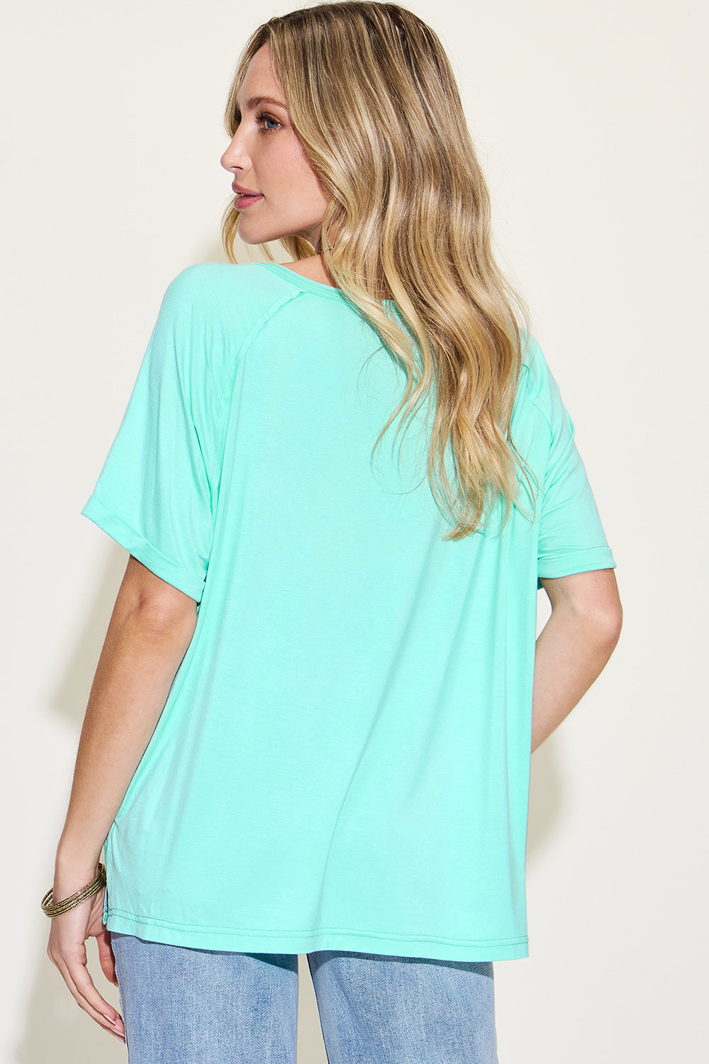 Basic Bae Bamboo Slit V-Neck Short Sleeve T-Shirt