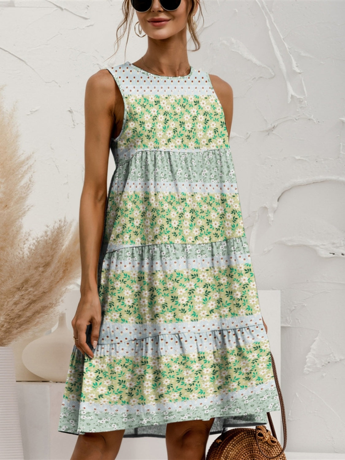 Tiered Printed Sleeveless Dress