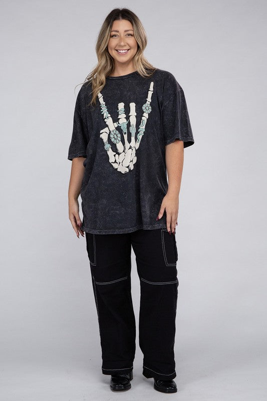 Plus Skeleton Rock Hand Sign Graphic Top