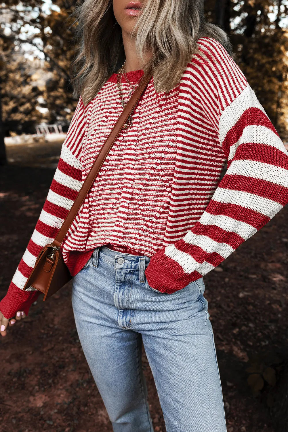 Striped Round Neck Long Sleeve Sweater