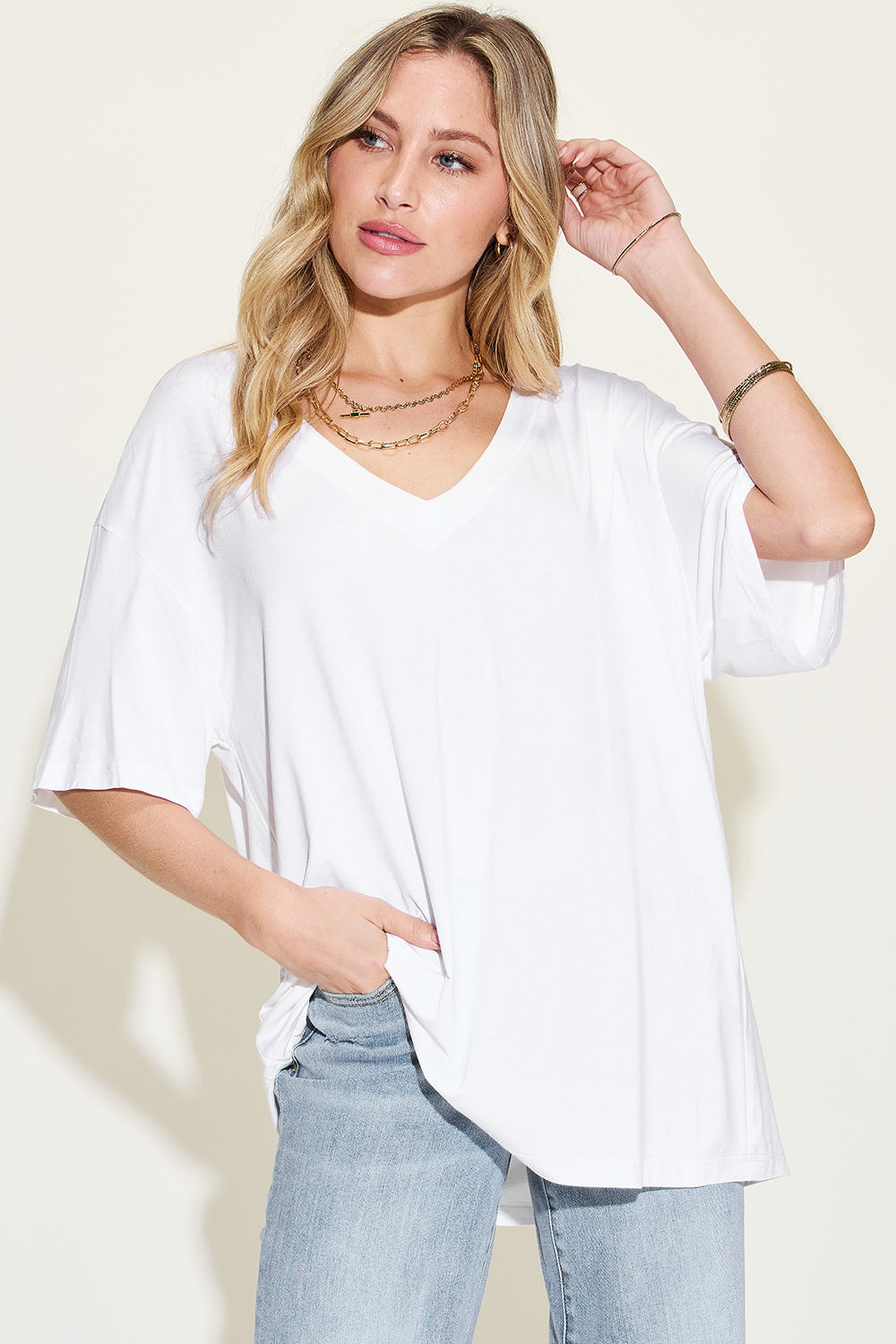 Basic Bae Bamboo V-Neck Drop Shoulder T-Shirt