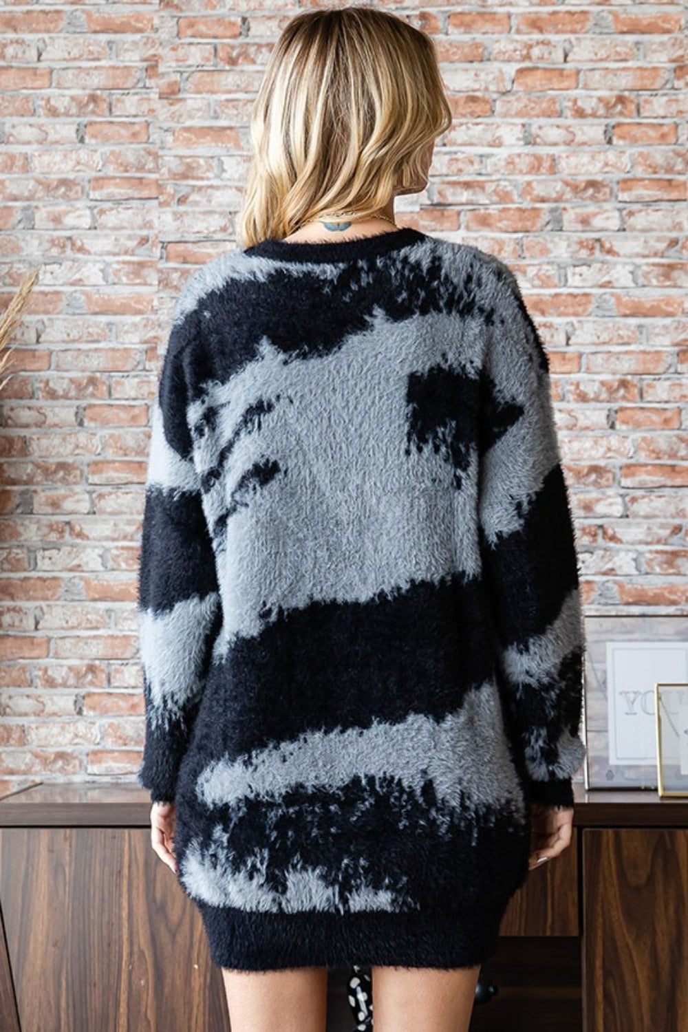 First Love Abstract Pattern Contrast Feather Yarn Sweater