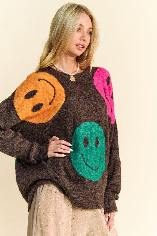 Davi & Dani Contrast Smile Oversize Sweater