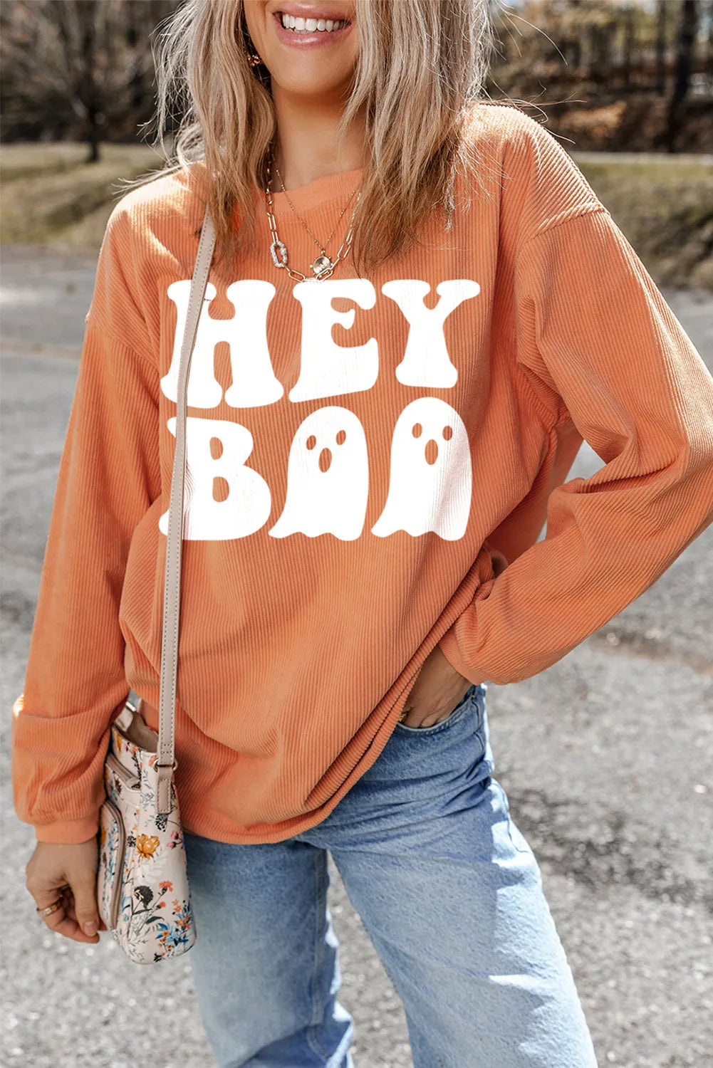 Hey Boo Graphic Long Sleeve Sweatshirt