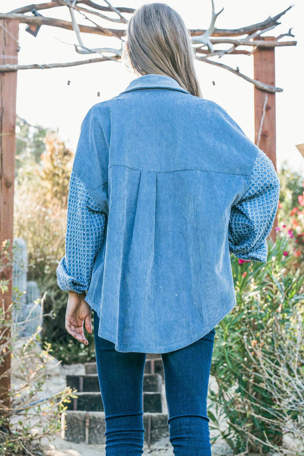 And The Why Button Down Corduroy Contrast Texture Shacket