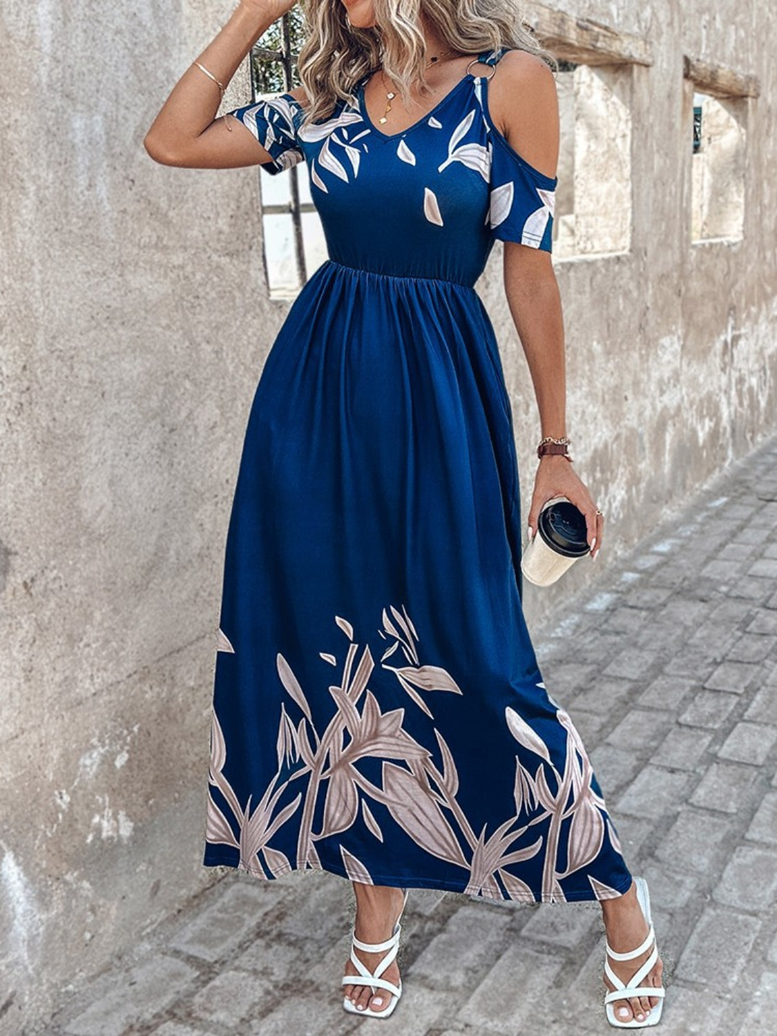 Printed Cold Shoulder Maxi Dress