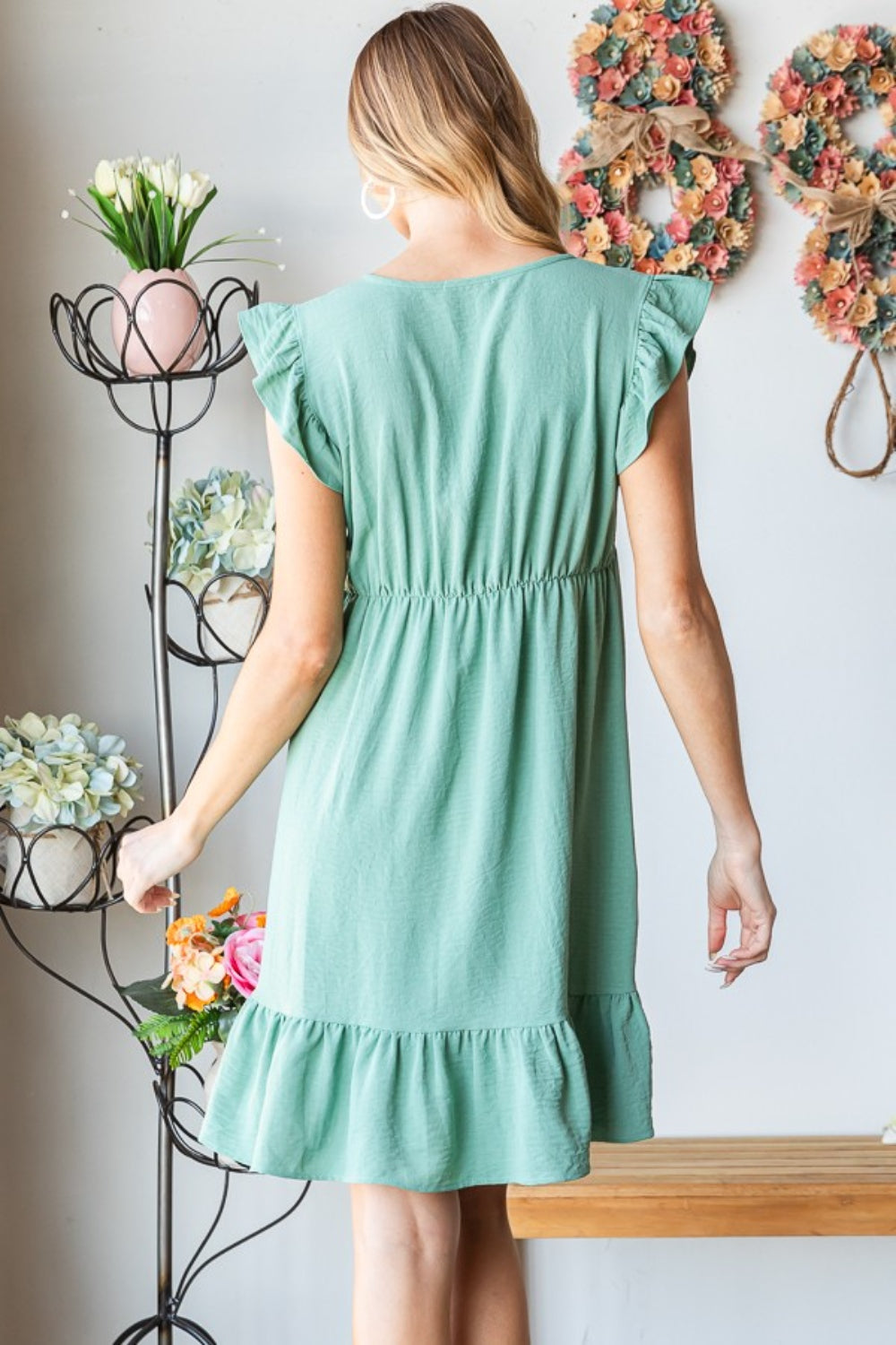 Heimish V Neck Ruffled Hem Dress