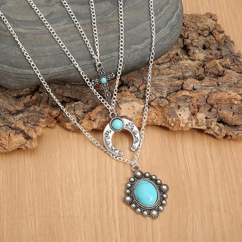 Turquoise Alloy Three-Layered Necklace