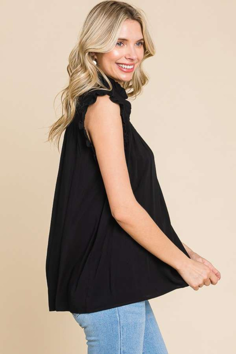 Culture Code Frill Edge Smocked Sleeveless Top