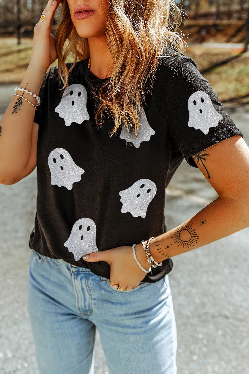 Glitter Ghost Short Sleeve T-Shirt