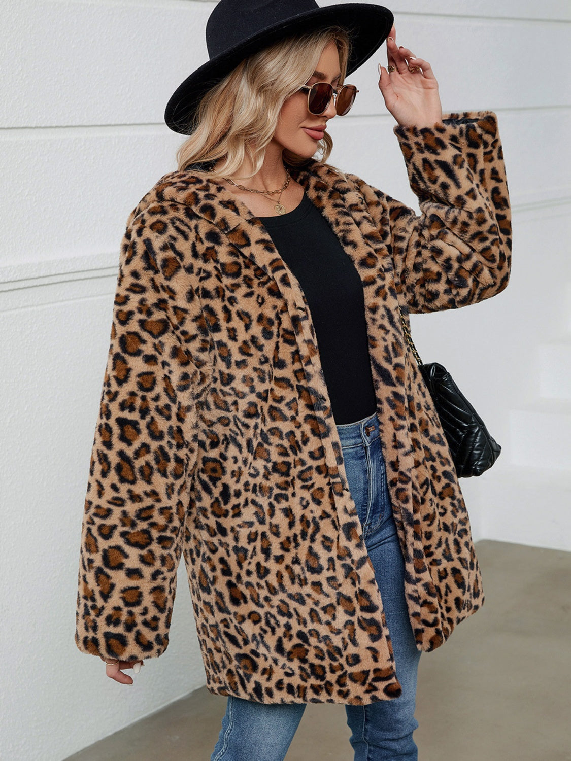 Fuzzy Leopard Hooded Jacket