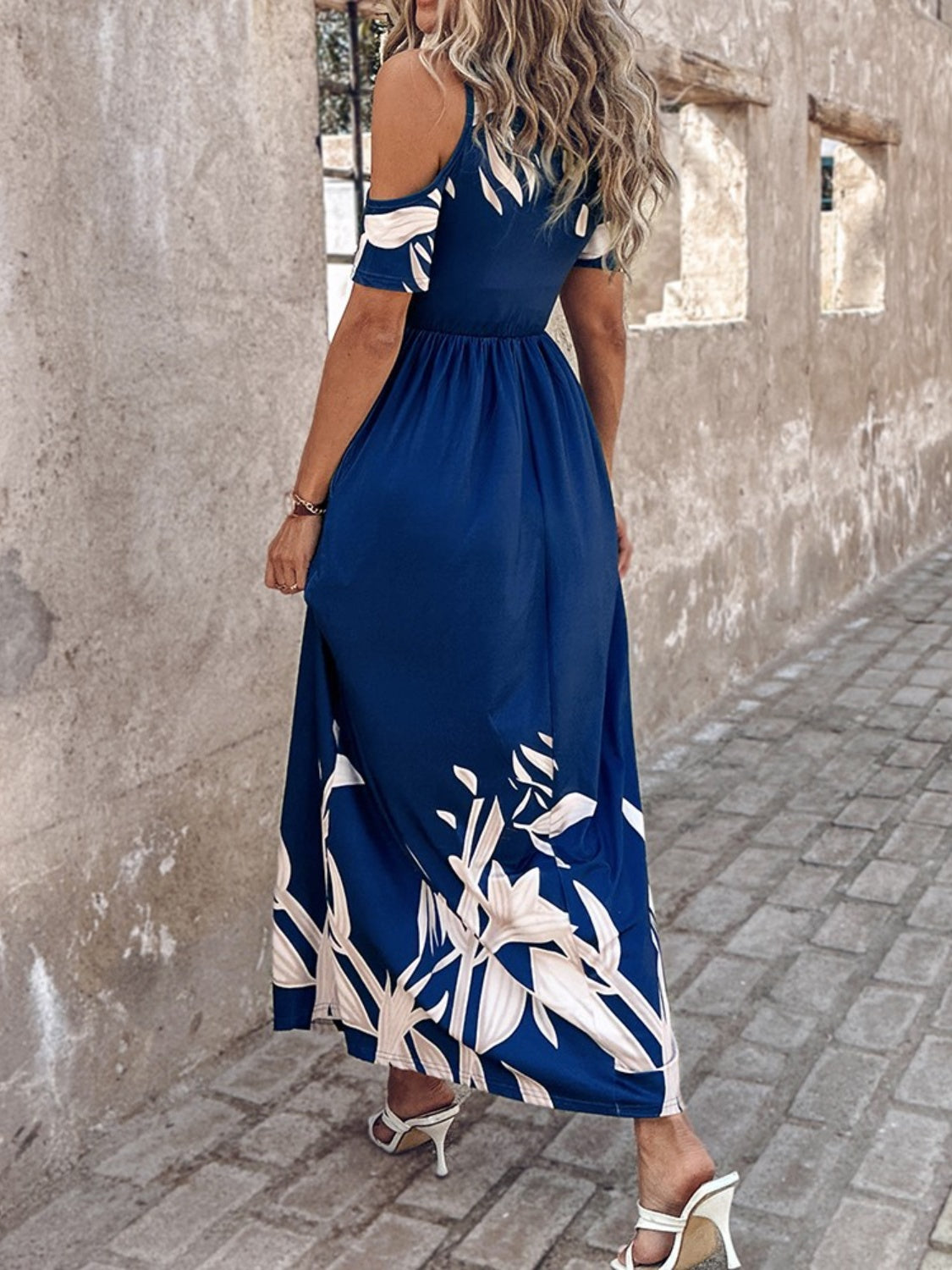 Printed Cold Shoulder Maxi Dress