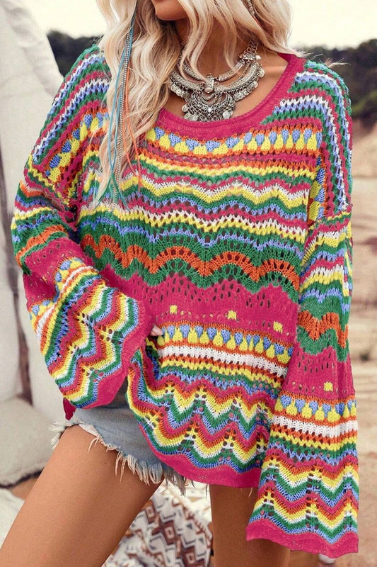 Openwork Long Sleeve Knit Top