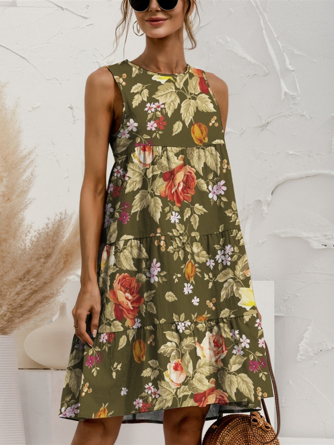 Tiered Printed Sleeveless Dress