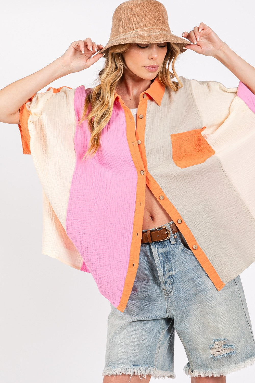 SAGE + FIG Color Block Button-Down Shirt