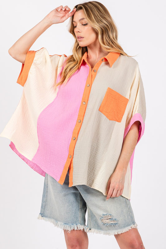 SAGE + FIG Color Block Button-Down Shirt