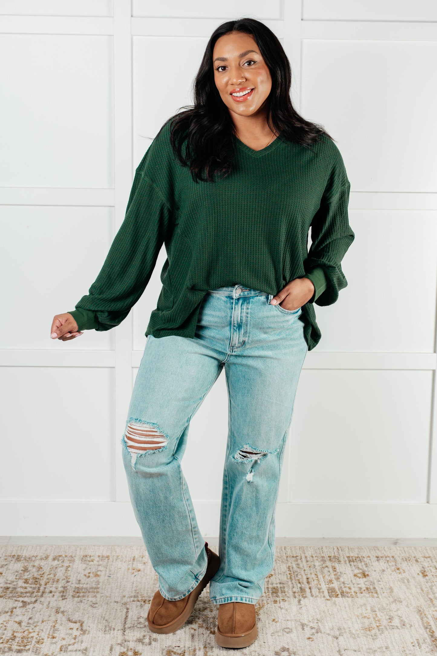 Good Things Are Coming V-Neck Top in Green