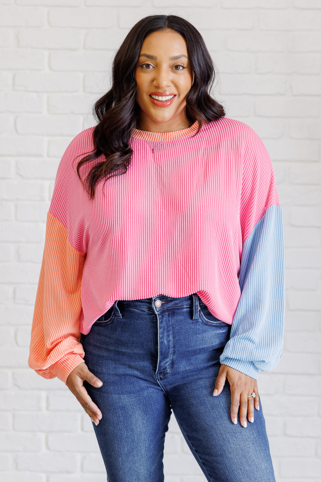 Hit Me With Your Best Shot Colorblock Top in Bright Pink