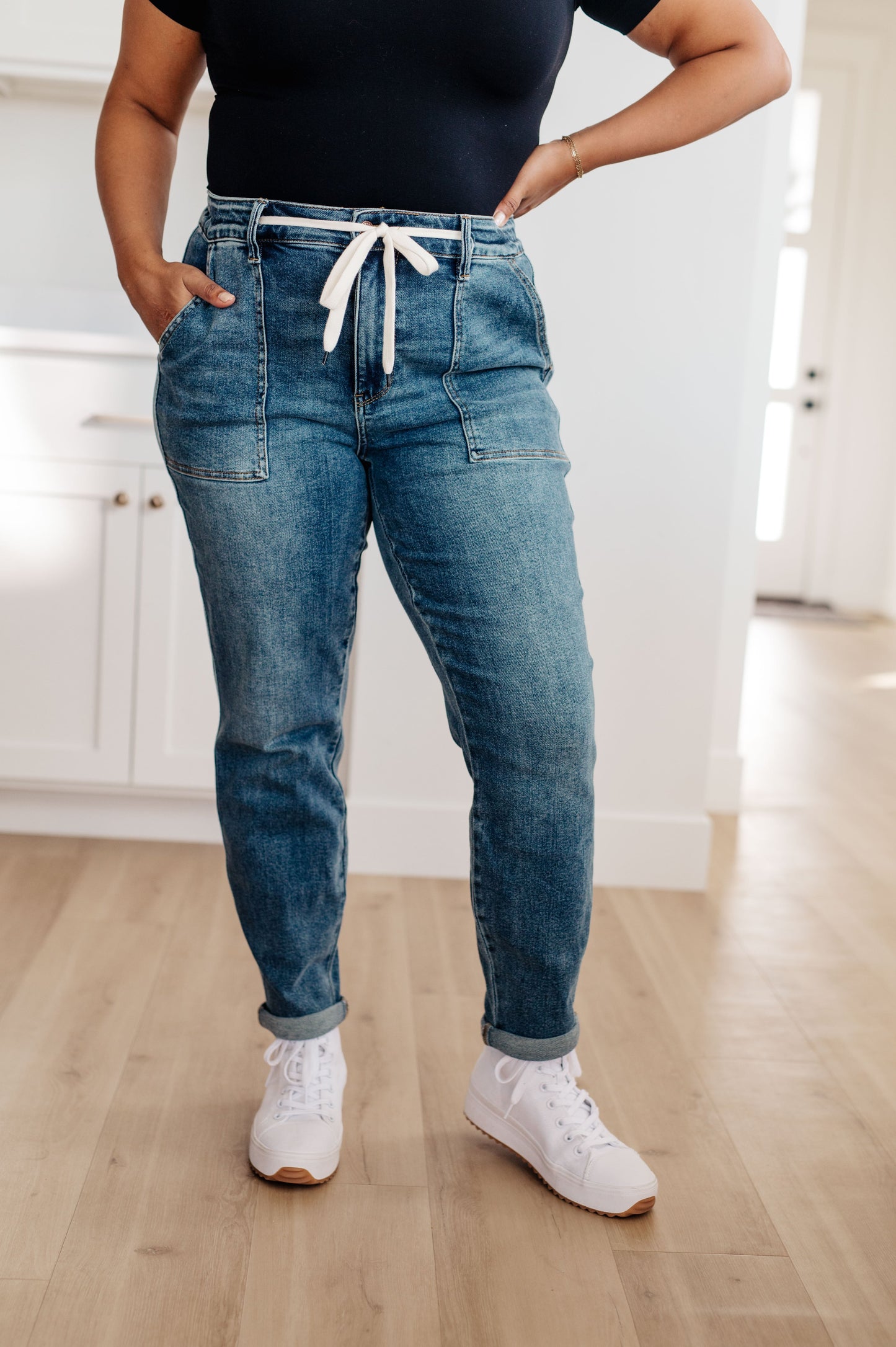 Payton Pull On Denim Joggers in Medium Wash by Judy Blue