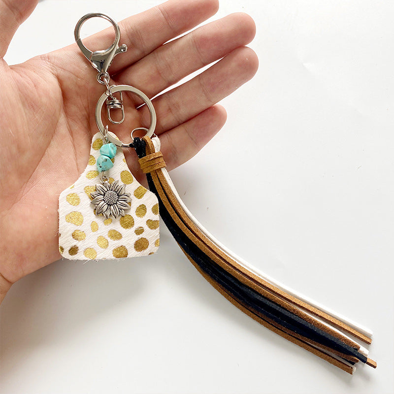 Sunflower Leather Keychain