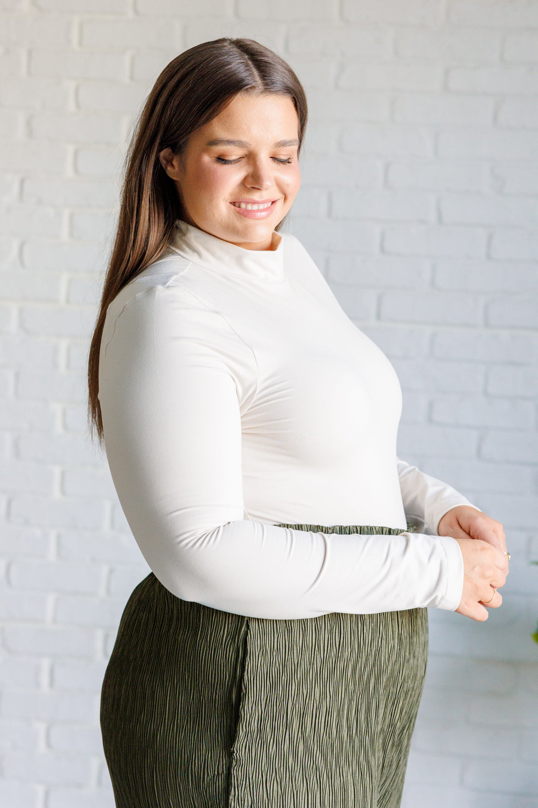 Simple Situation Mock Neck Bodysuit in White Pearl