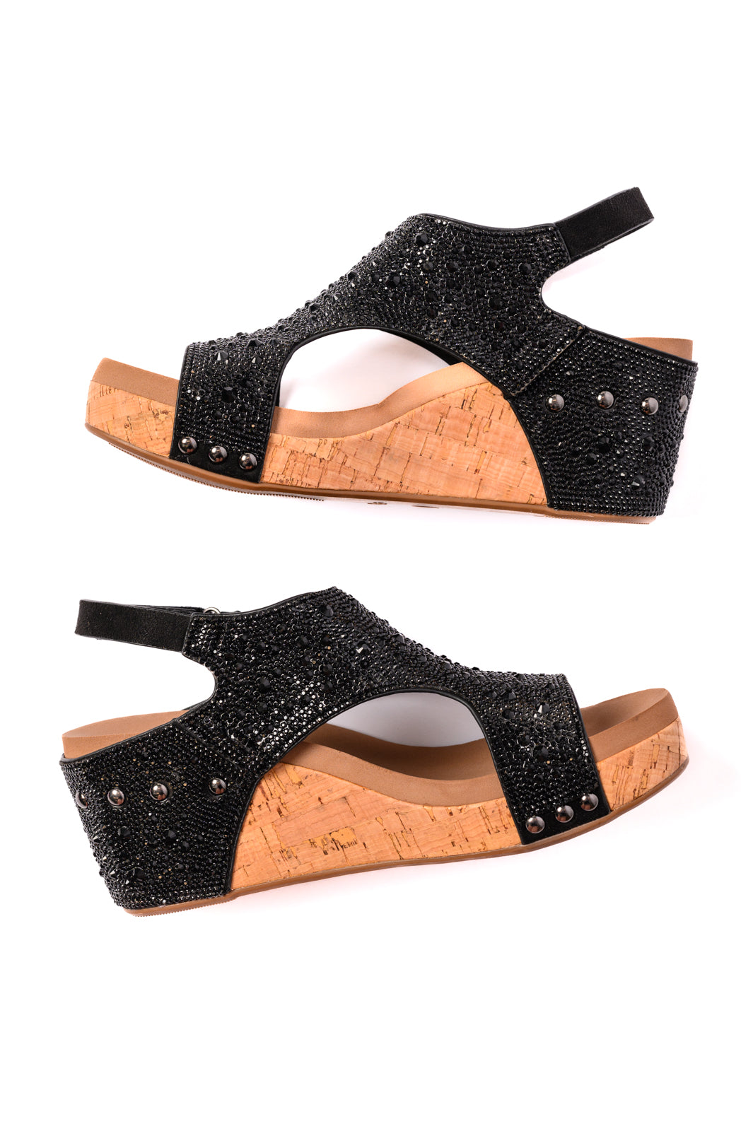 Ashley Wedge Sandals in Black Rhinestone-Corkys