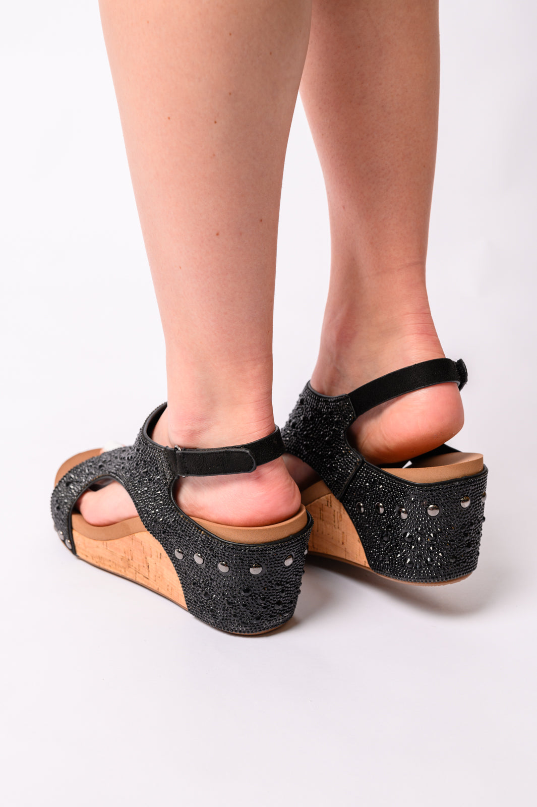 Ashley Wedge Sandals in Black Rhinestone-Corkys