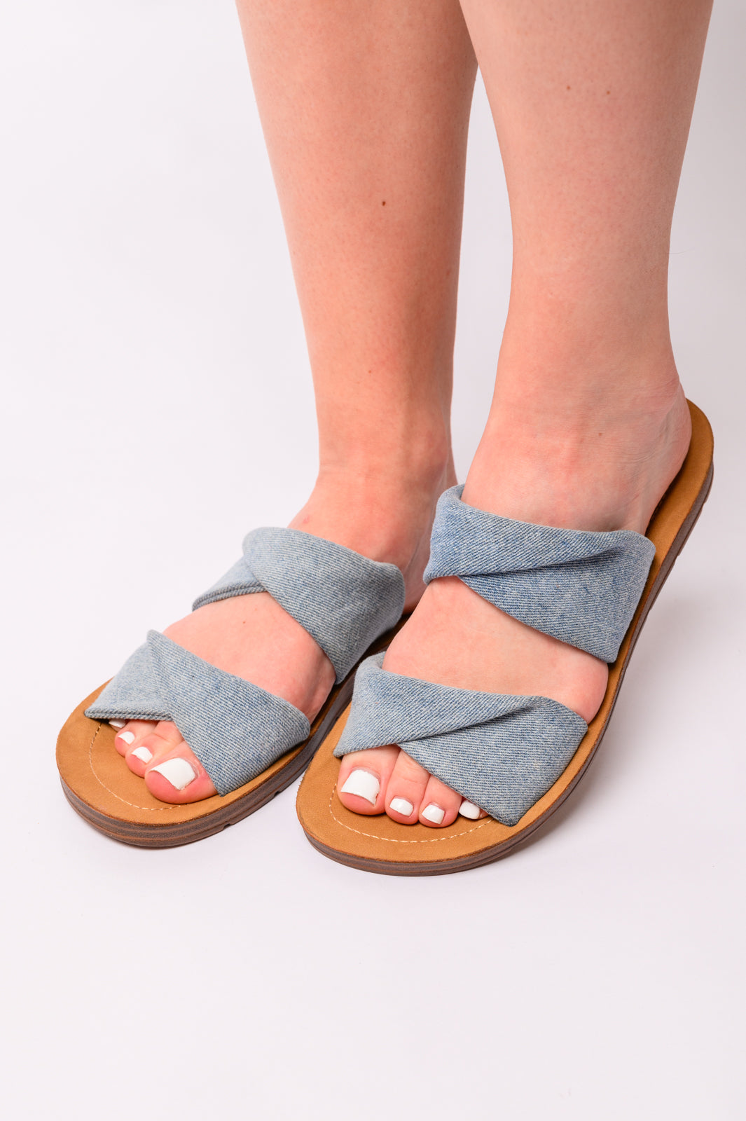 With a Twist Sandal in Denim-Corkys