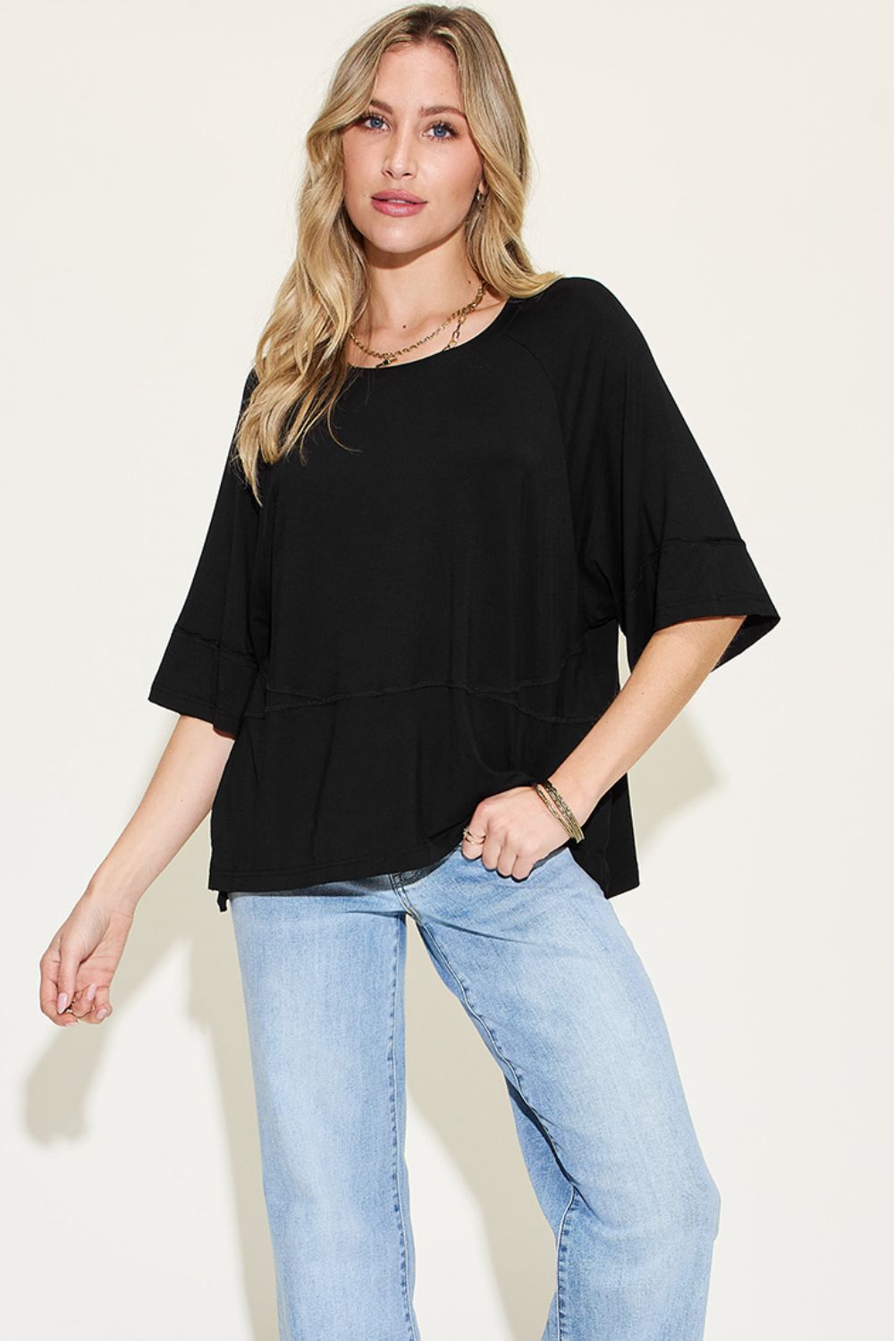 Basic Bae Bamboo Round Neck Exposed Seam T-Shirt