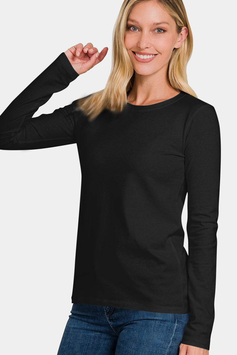 Zenana Solid Color Round Neck Long Sleeve T-Shirt