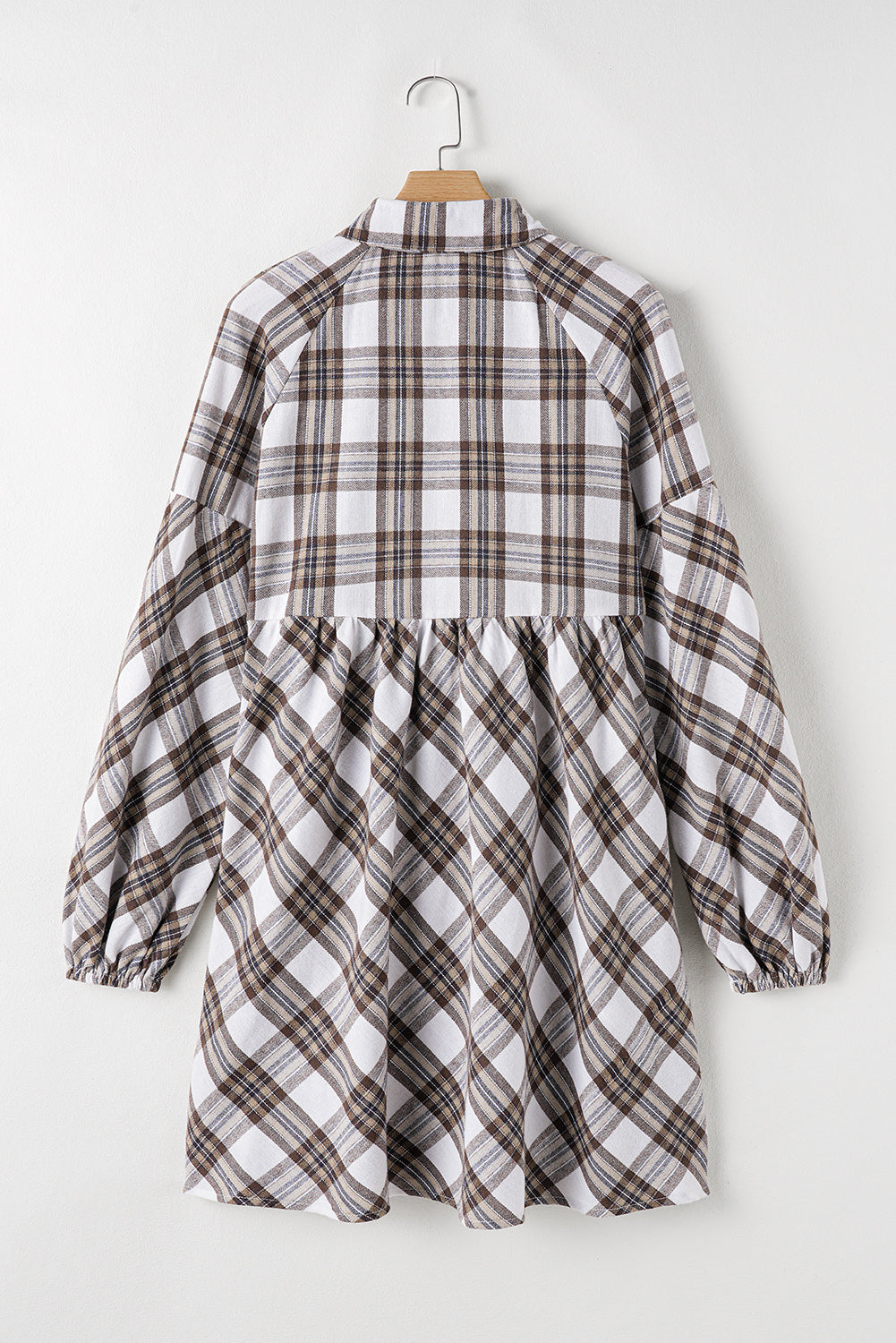 Plaid Collared Balloon Sleeve Mini Shirt Dress