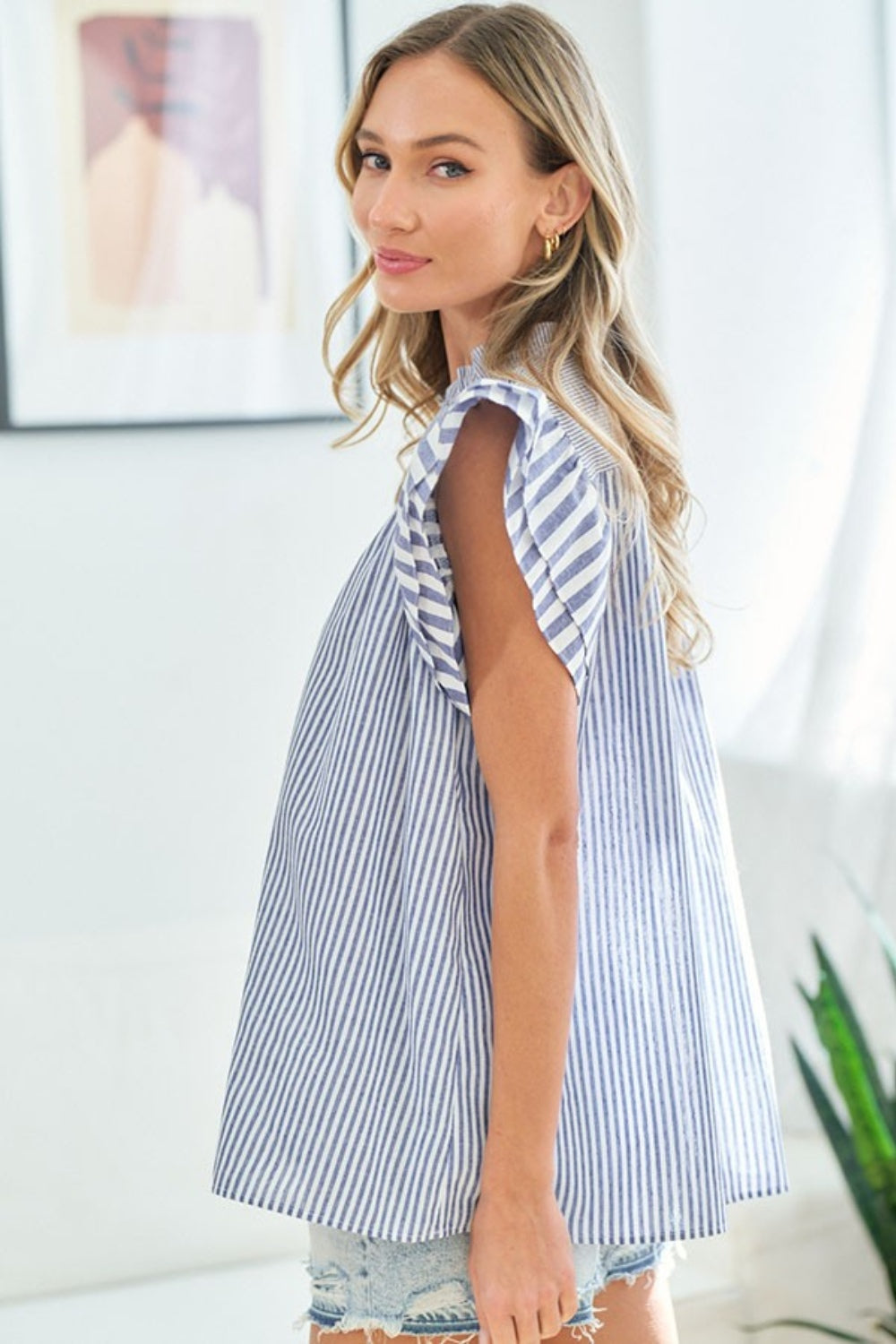 First Love Striped Flutter Sleeve Blouse