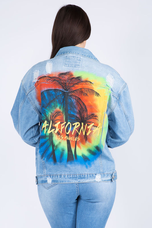 American Bazi Painted Back Distressed Denim Jacket