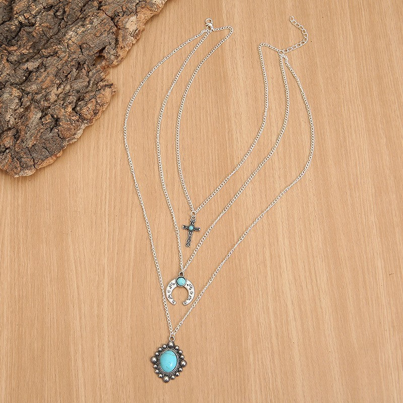 Turquoise Alloy Three-Layered Necklace