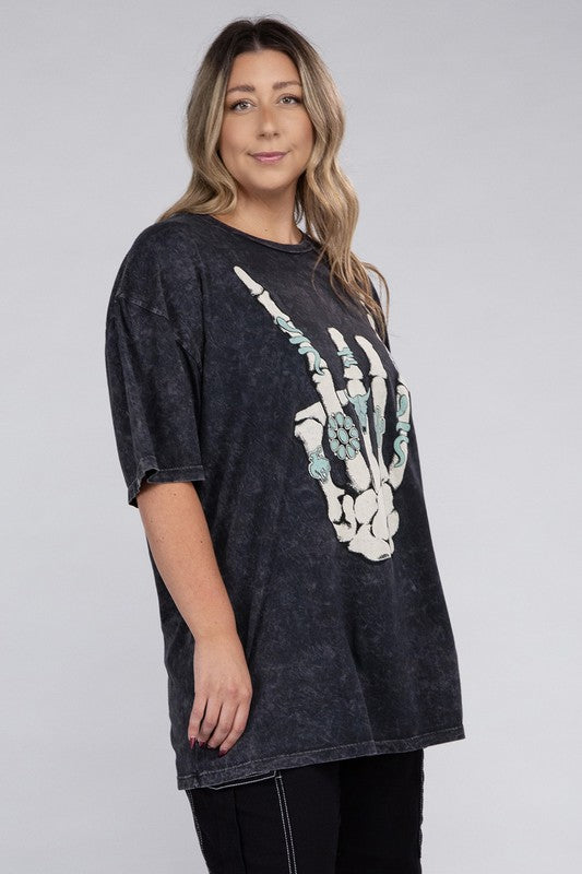 Plus Skeleton Rock Hand Sign Graphic Top