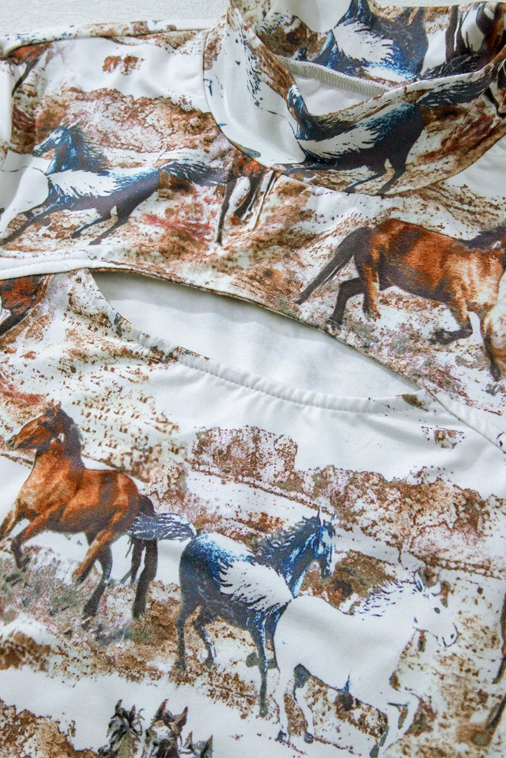 Cutout Horse Printed Mock Neck T-Shirt