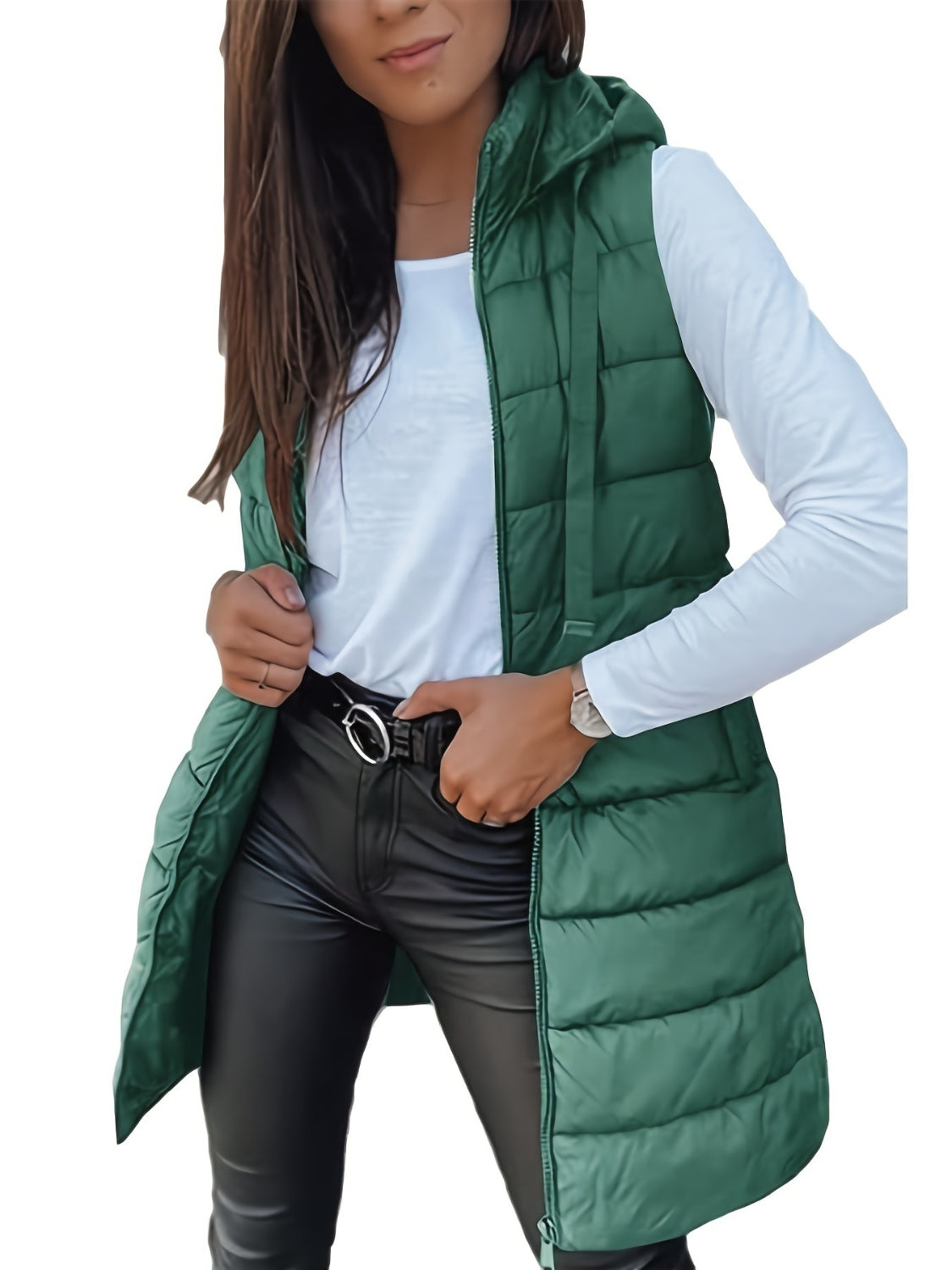 Plus Size Zip Up Hooded Vest Coat