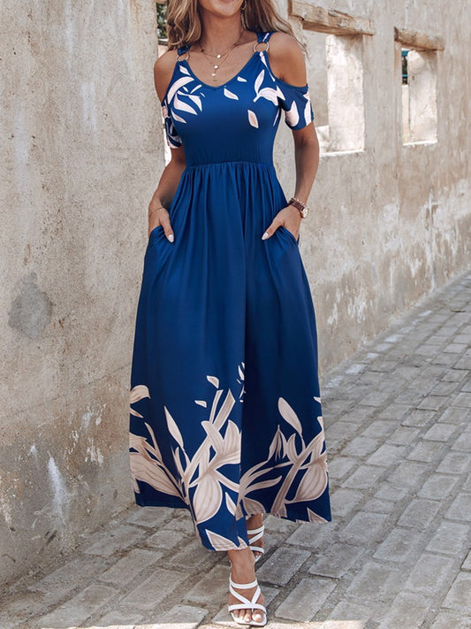 Printed Cold Shoulder Maxi Dress