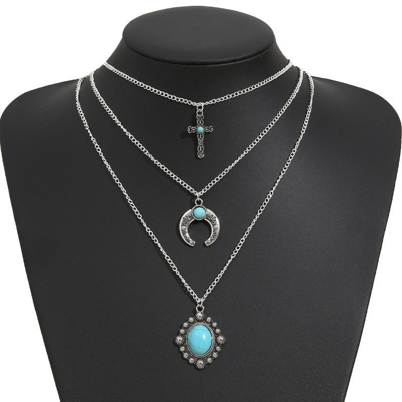 Turquoise Alloy Three-Layered Necklace