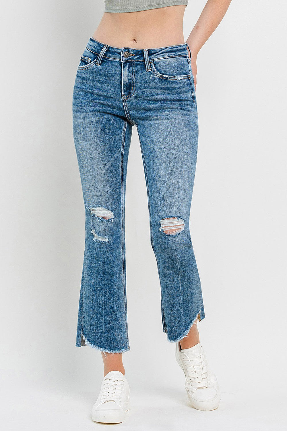 Vervet by Flying Monkey Mid Rise Distressed Cropped Flare Jeans