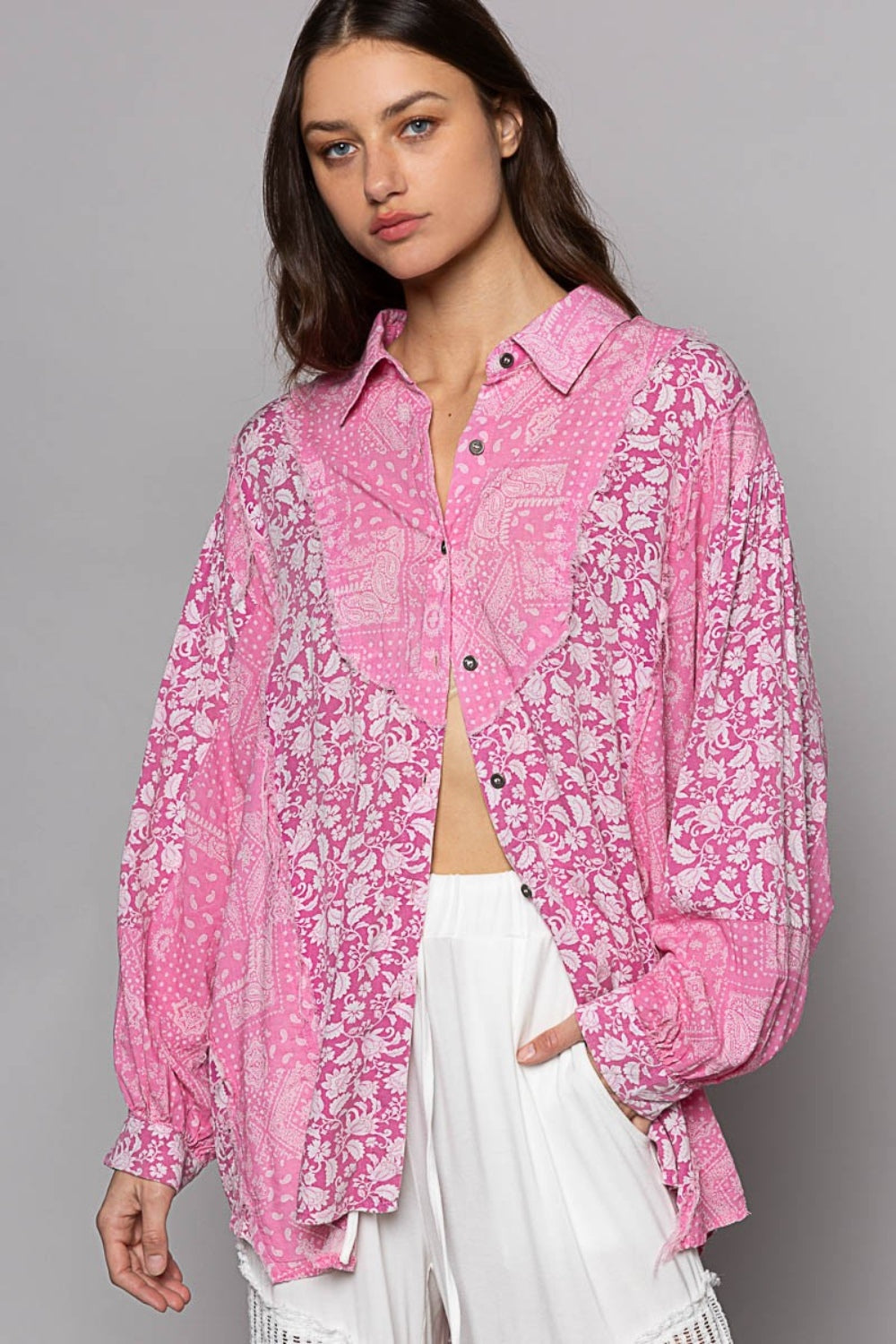 POL Button Down Paisley Print Shirt