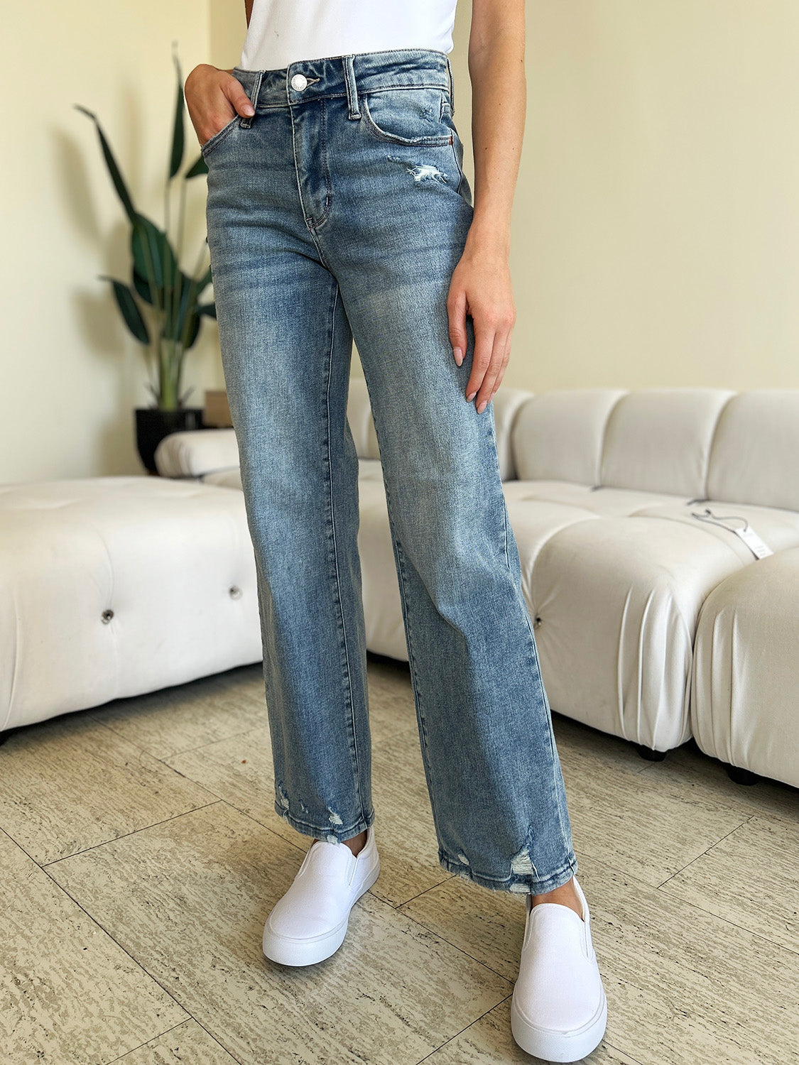 Judy Blue High Waist Distressed Straight Jeans