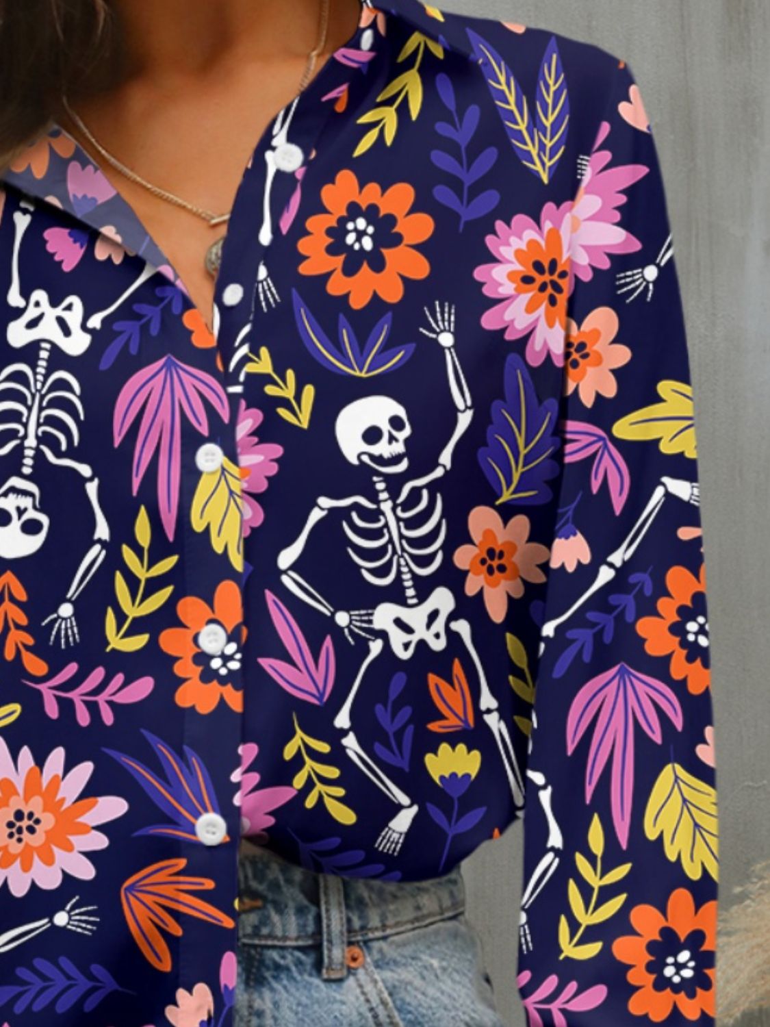 Skeleton Printed Collared Shirt