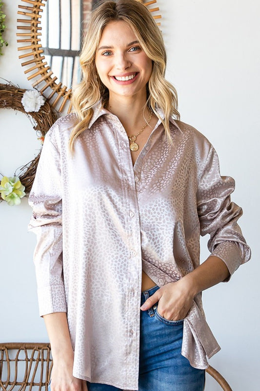 First Love Ditsy Dot Button Down Collared Satin Shirt