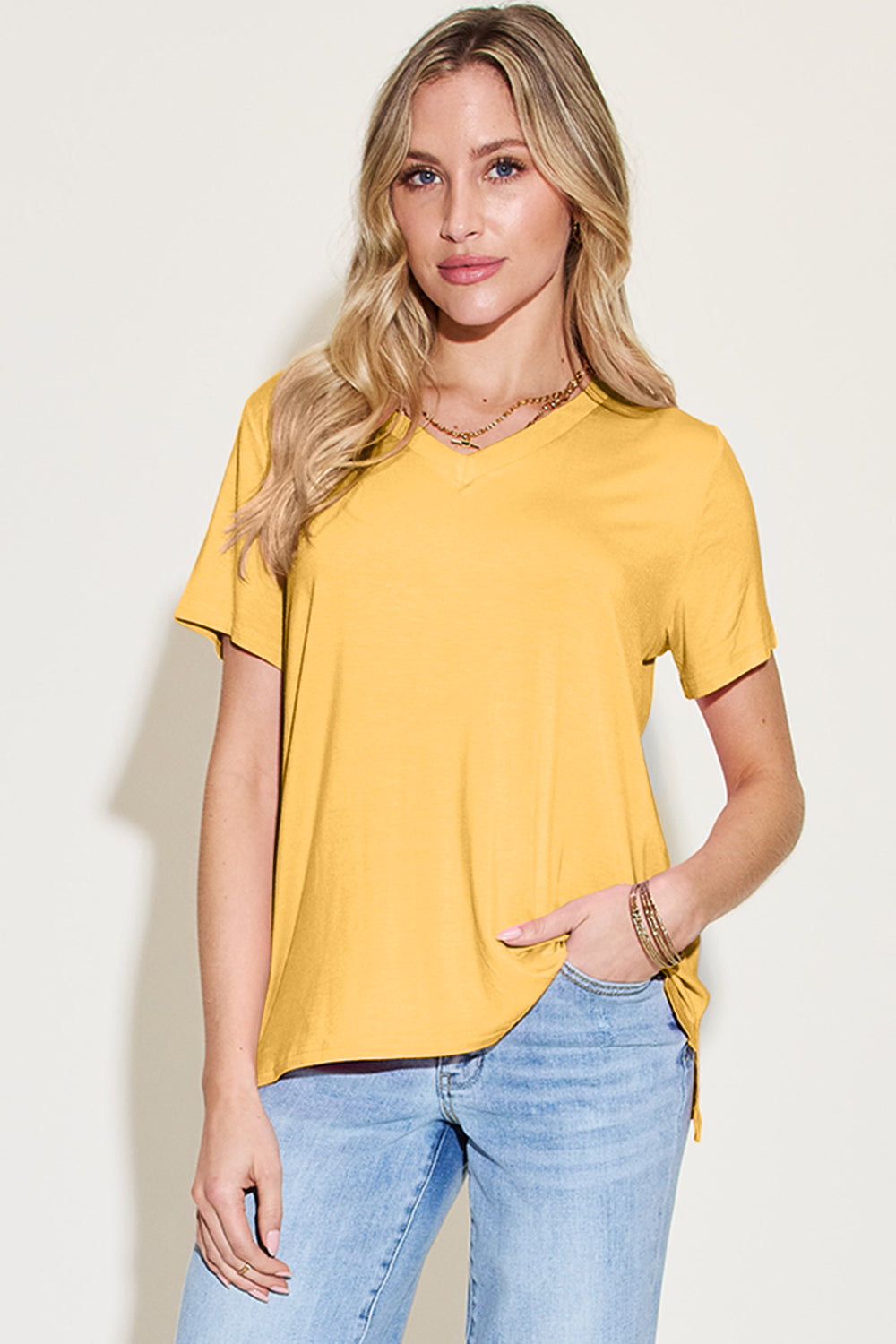 Basic Bae Bamboo V-Neck High-Low T-Shirt