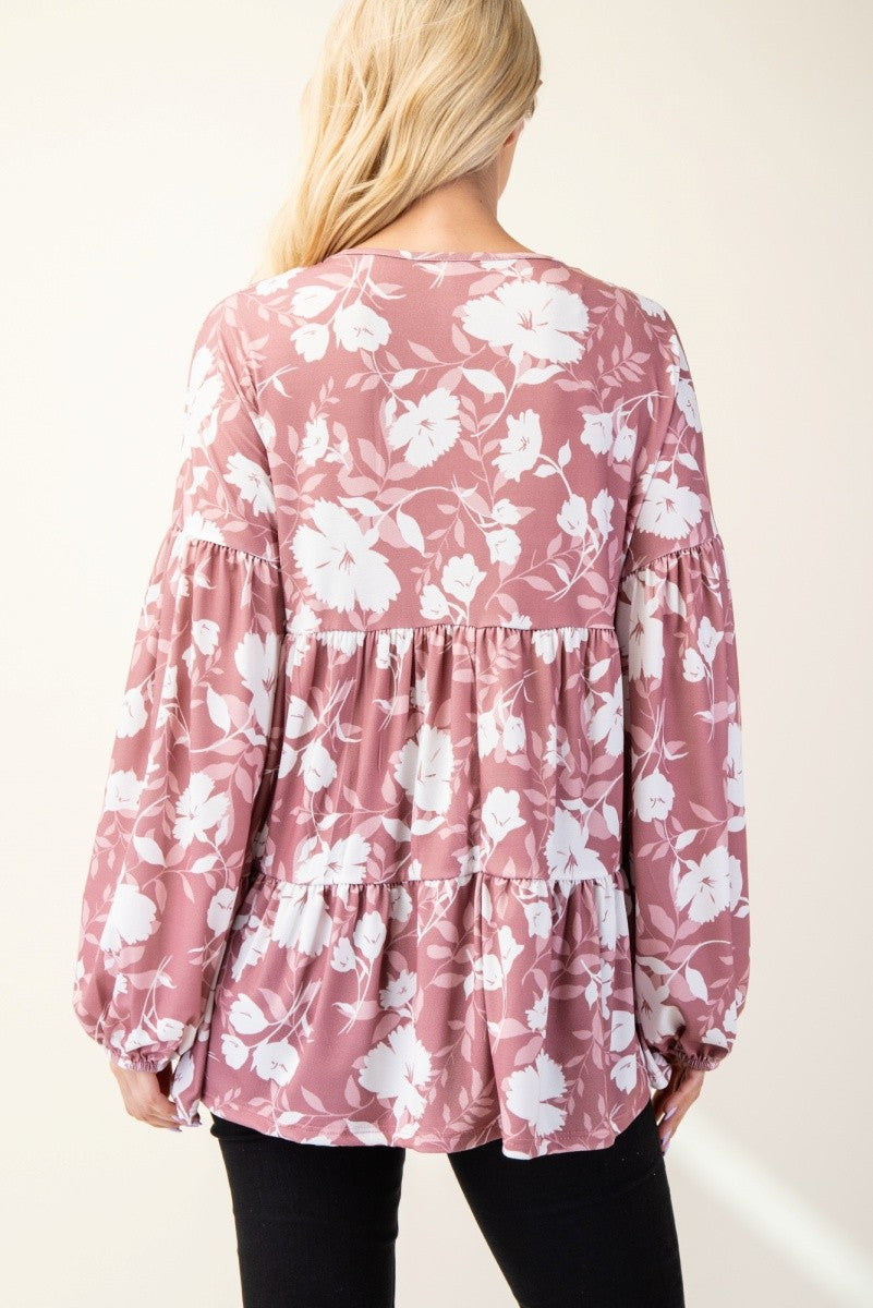 Celeste Tiered Floral V-Neck Long Sleeve Blouse