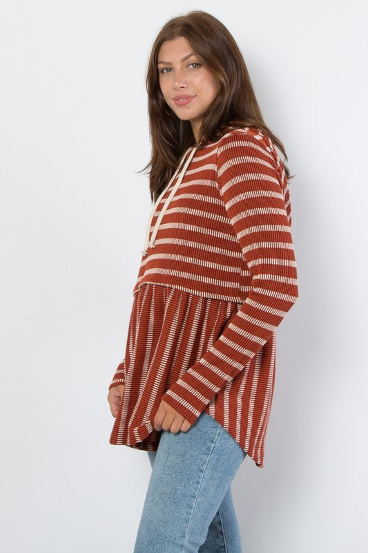 Be Stage Drawstring Striped Babydoll Hoodie